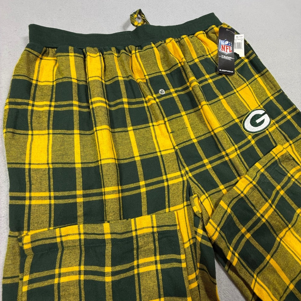 NFL Green Bay Packers Plaid Pajama Pants Mens Large Yellow Green Sleepwear NWT